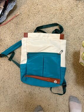 lululemon athletica Teal, Cream and Brown Zip-Front Everyday Backpack Tote